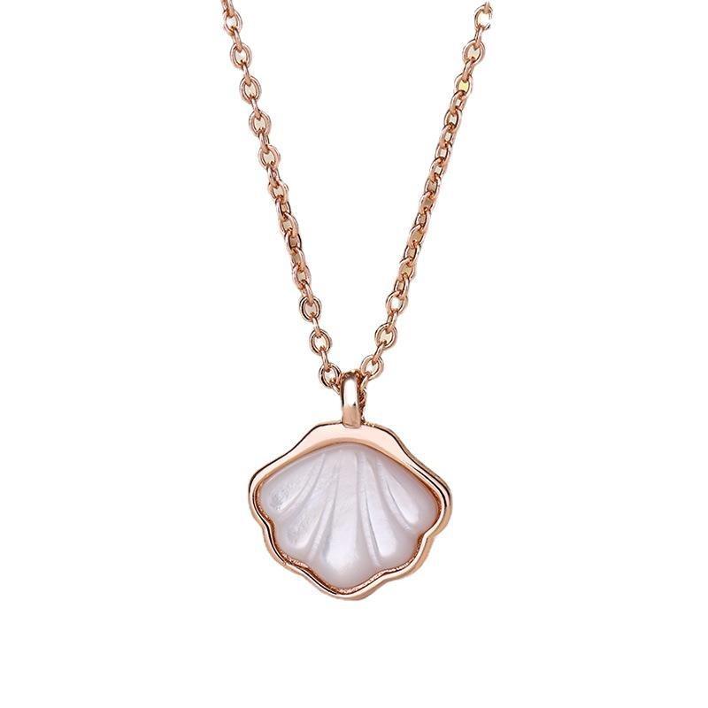 Weißer Perlmutt Lebenslange Halskette Weiblich Heißes Mädchen Muschel Nische Fächerförmiger Anhänger