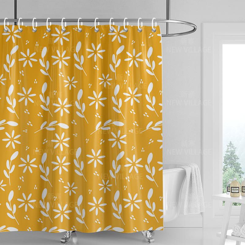 

Home Shower Curtains Bathroom Decora Waterproof Fabric Non-Slip Bathmat Water Absorption Curtain Modern Nordic Simple Plant W60H190(CM)-1 Pcs