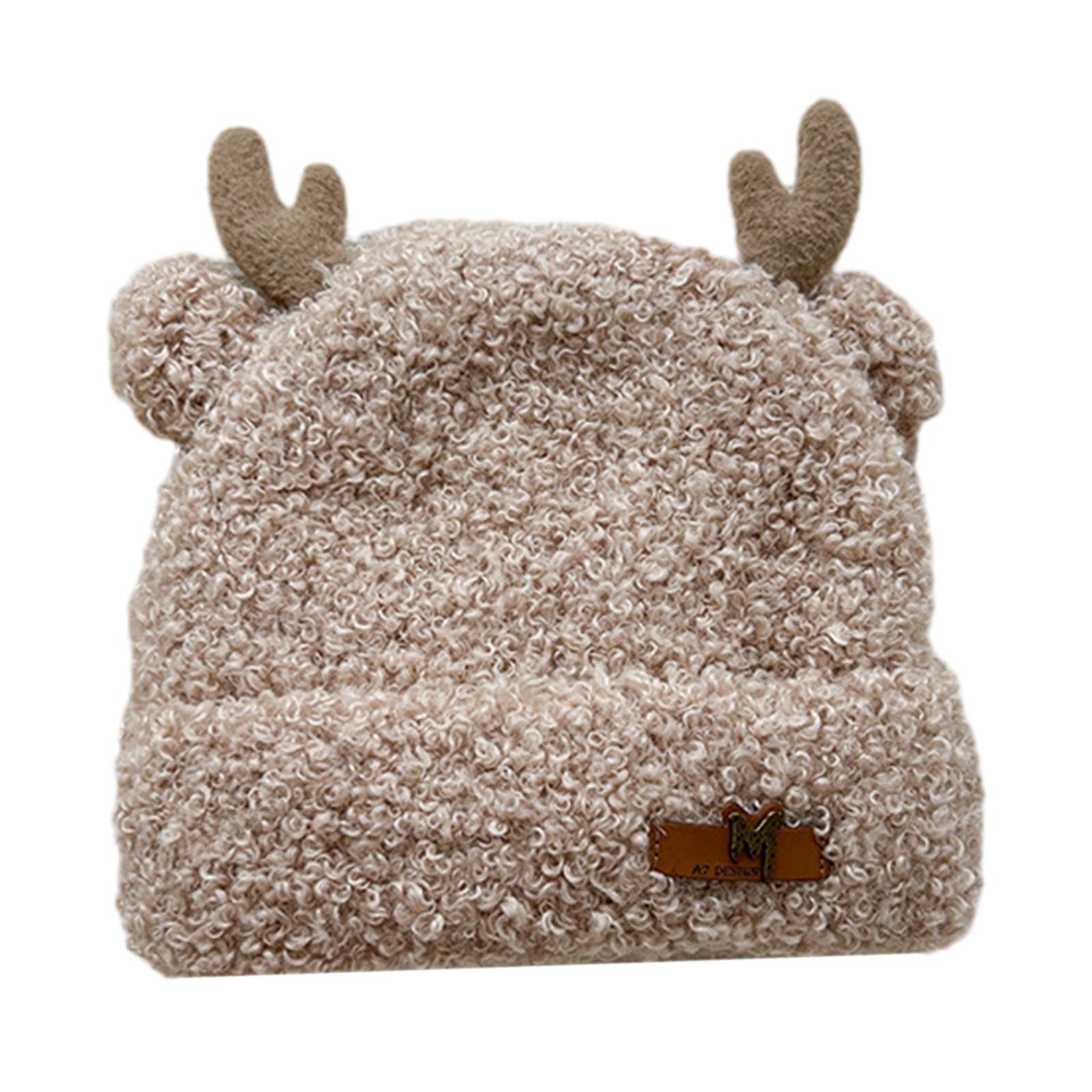 

Adult Antler Shape Fluffy Hats Ear Protects Hat Warmer Fluffy Cosplay Hat Christmas Holiday Presents for Students бежевый
