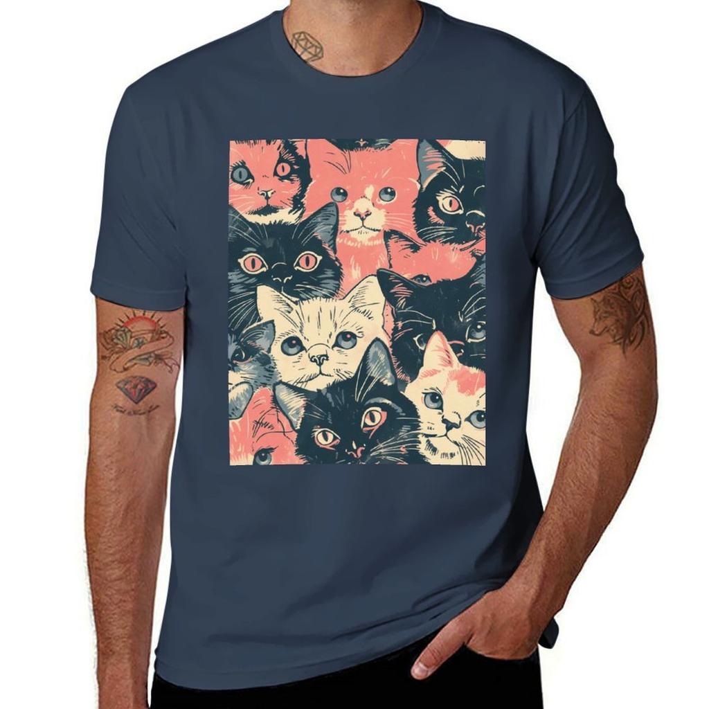 Cute Vintage Pattern Art Cats Kittens TShirt Casual Work Wear TShirt