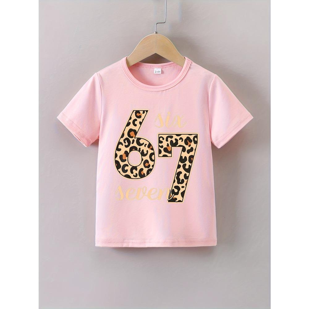 SIX SEVEN 67 Număr & Tricou cu Imprimeu Leopard Băiat Fată Casual Gât Rotund 100% Bumbac Streetwear Vintage Copii Tricouri Six Seven