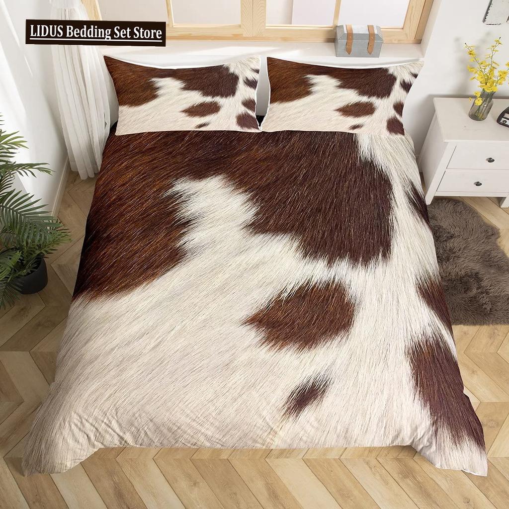 Animal Fur Pattern Duvet Cover Set Tiger Lion Cow Leopard Polyester Comforter Cover With Pillowcase King Queen Size Bedding Set