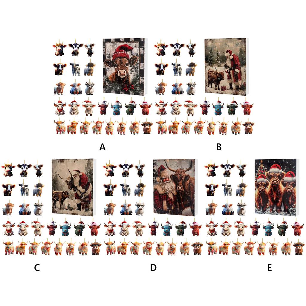 Cartoon Highland Cattle Christmas Advent Calendar Multi-Purpose Yak Countdown Calendar Mini Xmas Tree Yak Pendant for Home Decor