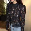 Elegant Lace Shirts Tops Female Hollow Out Commute Vintage See-Through Blouses Single Breasted Shrug Shirts New