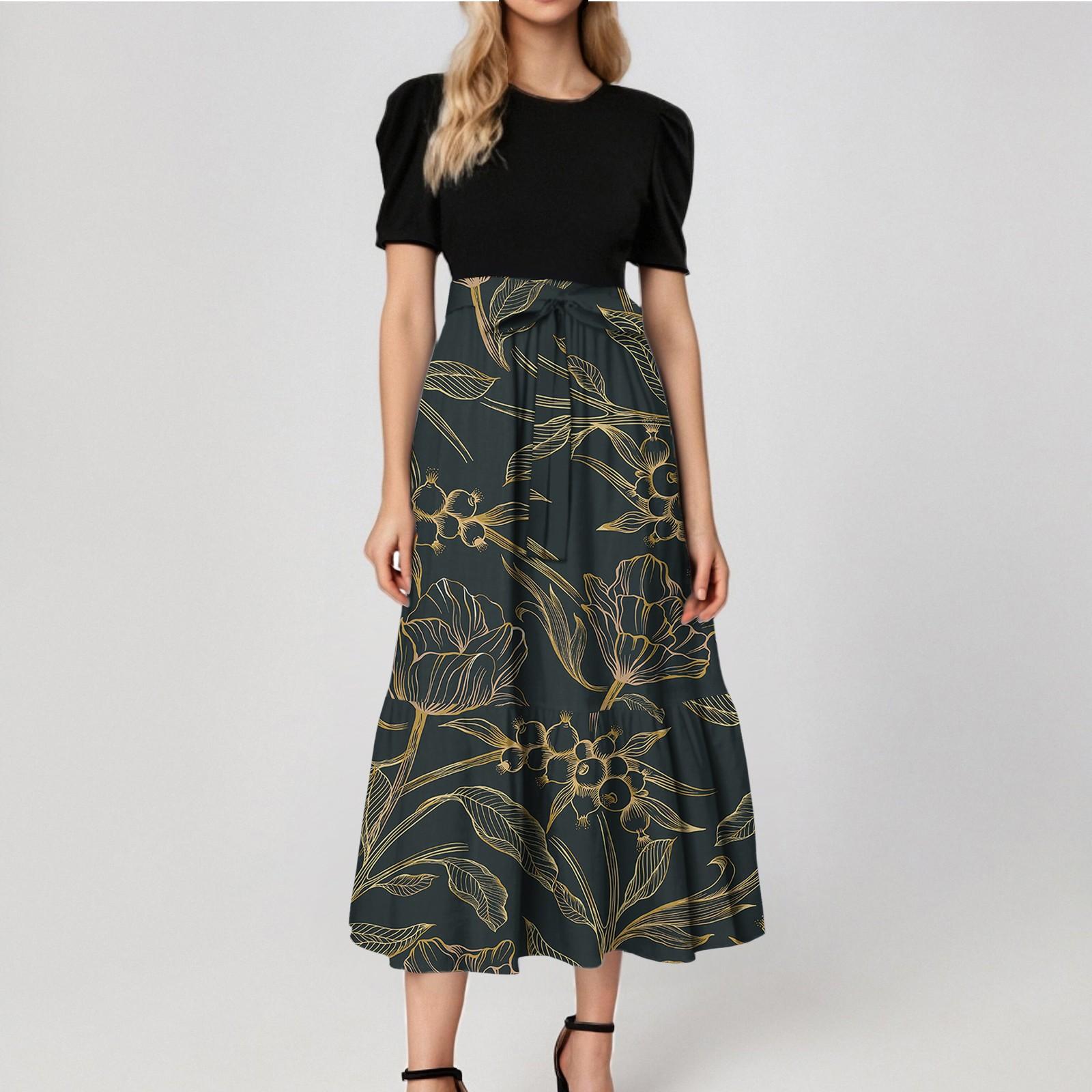 

Женское модное повседневное платье с коротким рукавом и круглым вырезом с цветочной вышивкой, элегантное, темпераментное XL чёрный