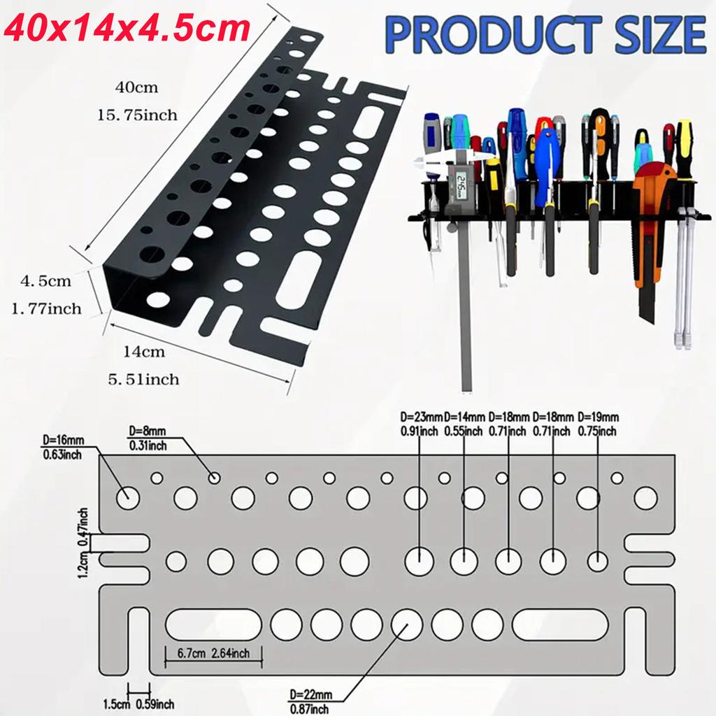 14-hole Screwdriver Organizer Tool Wall-mounted Hardware Tool Storage for Hex Cross Screw Driver Pliers Tools Storage Base Stand