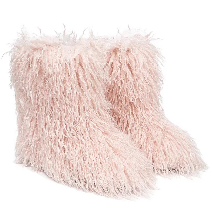 Winter Snow Boots Furry Shoes Women Fluffy Warm Faux Wool Boots Woman Teddy Fur Snow Boots Fashion Plush Short Boots Ladies