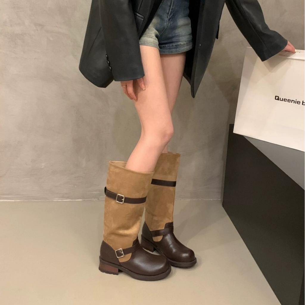 Soft sole fashionable versatile western cowboy pile boots women's new autumn thin tall boots