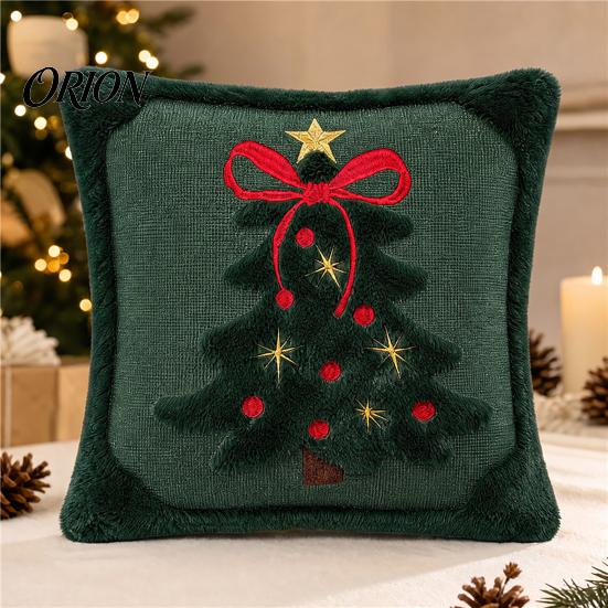 Soft Plush Decorative Cushion Cover Christmas Tree Cover, Embroidered Throw Pillow Holiday Seasonal Home Accents Case for Decor, 18 x Inches Covers
