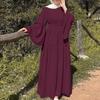 ZANZEA Abito Casual da Donna Musulmana a Girocollo, Monocolore, Manica Lunga