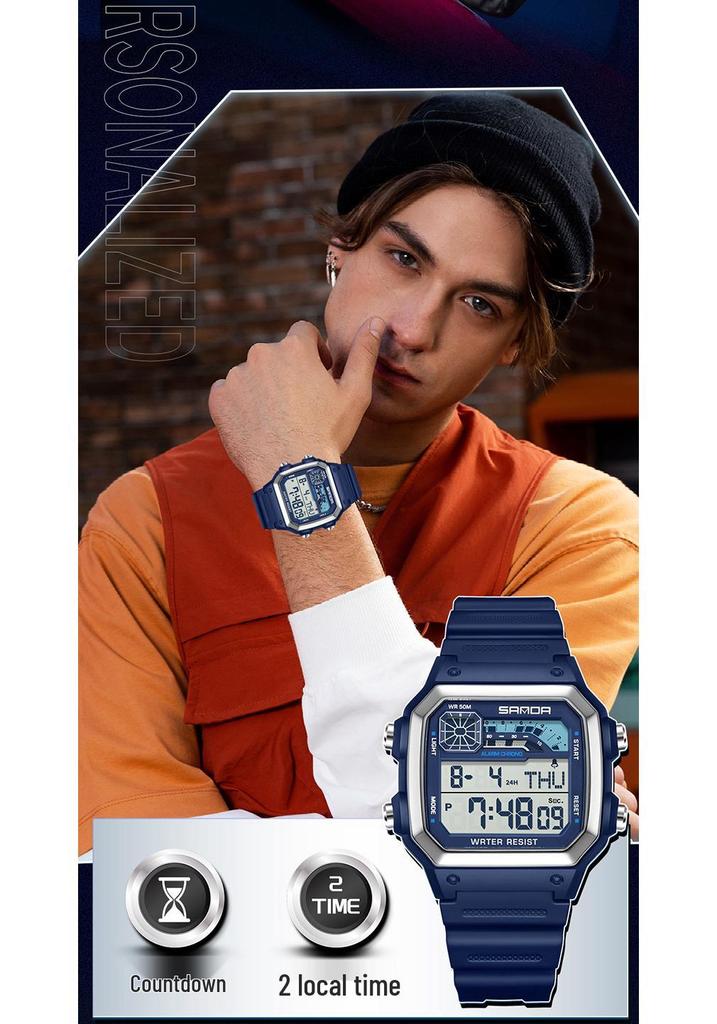 Sanda Sports Waterproof Square Electronic Watch for Teens - Unisex Fashionable and Simple Design
