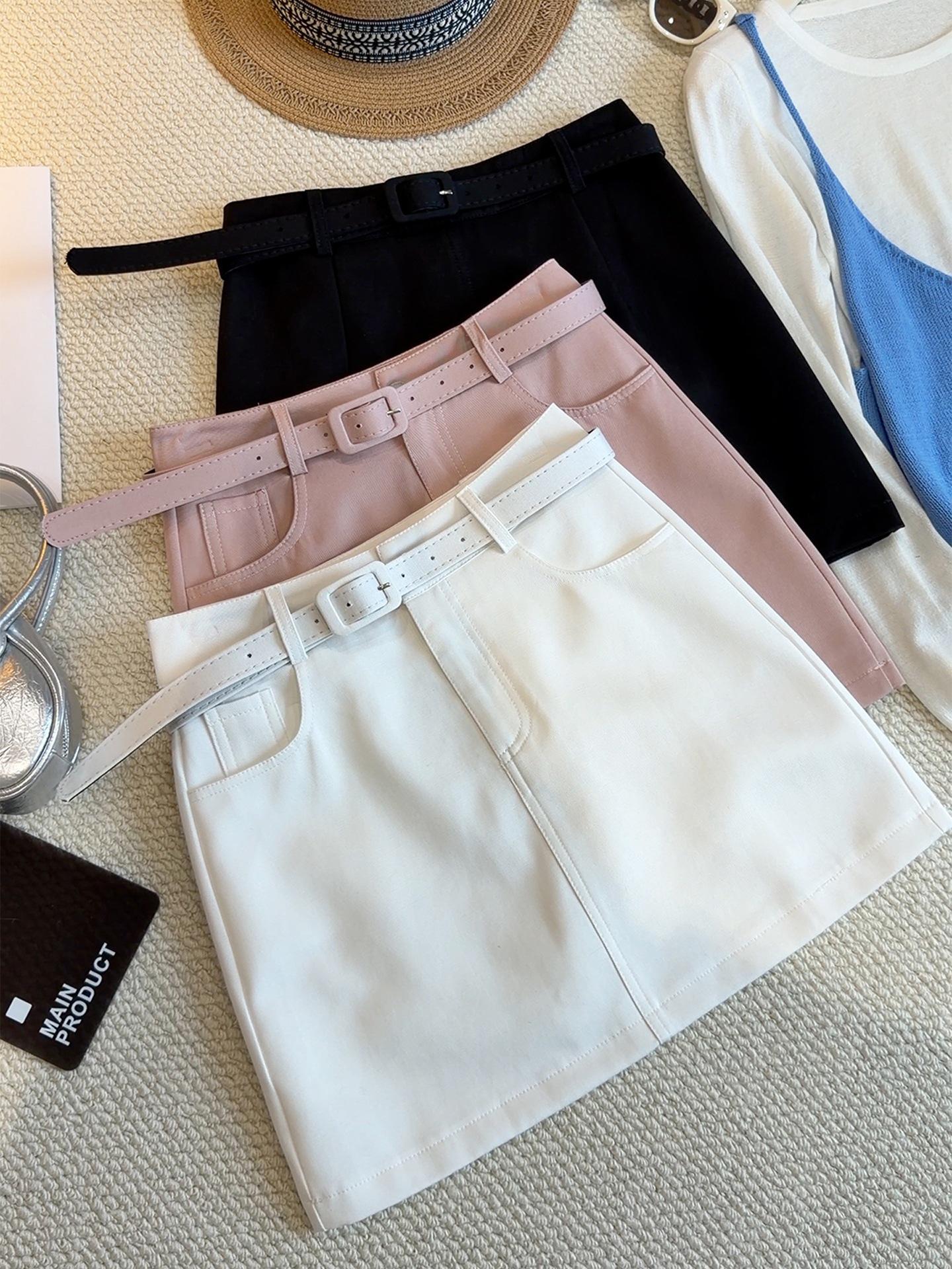 2026 Spring Korean Style Pink A-Line High-Waisted Slimming Skirt Women s Trendy Hip-Hugging Short Skirt Large белый