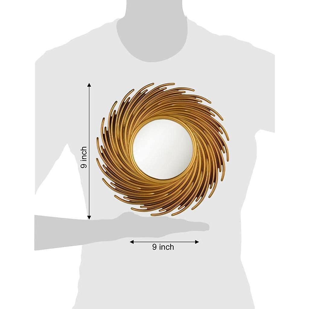 1 Pcs Round Spiral Shape Fiber Wall Mirror with Acrylic Golden Aesthetic Frame with Hook for Hanging