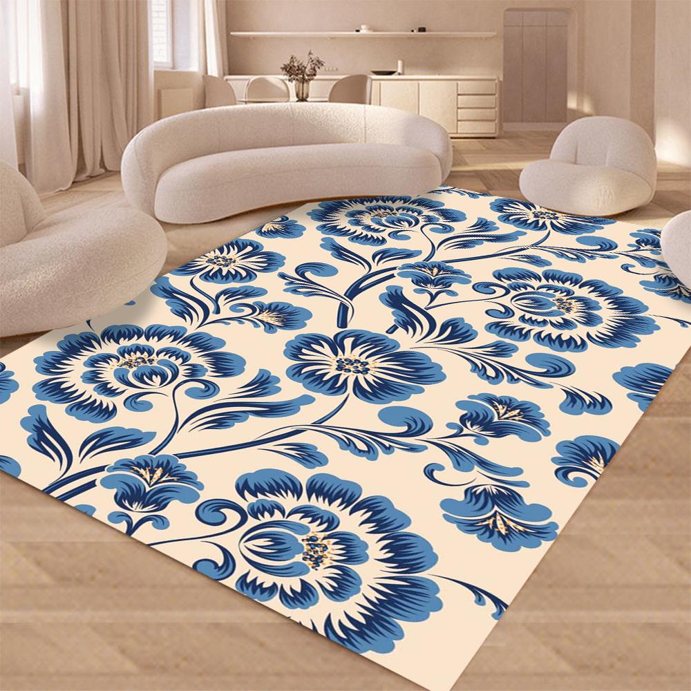 Covor de porțelan albastru, albastru și alb, design de covor, lavabil, pentru casă, living, bucătărie, dormitor, covoare antiderapante