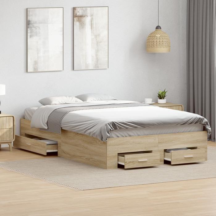 VidaXL Cadre de lit avec tiroirs chêne sonoma 120x190 cm en bois d'ingénierie 3345116