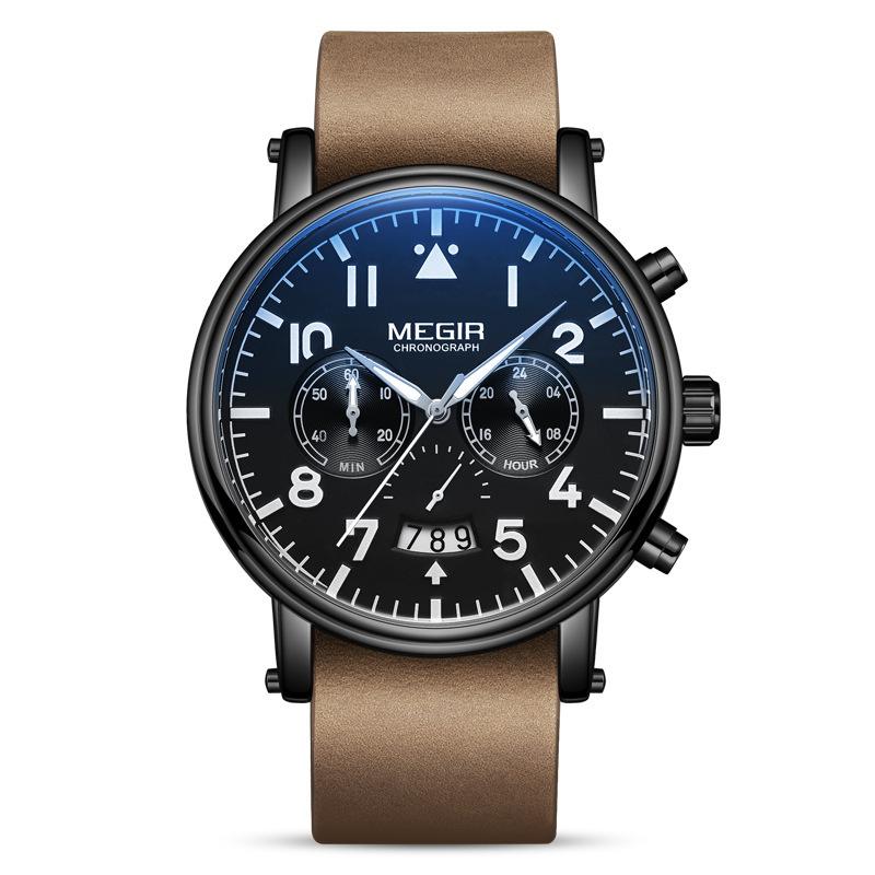 Watch Men S, Fashion Leather Multifunctional Calendar Versatile Large Dial Quartz Men S Watch 2149