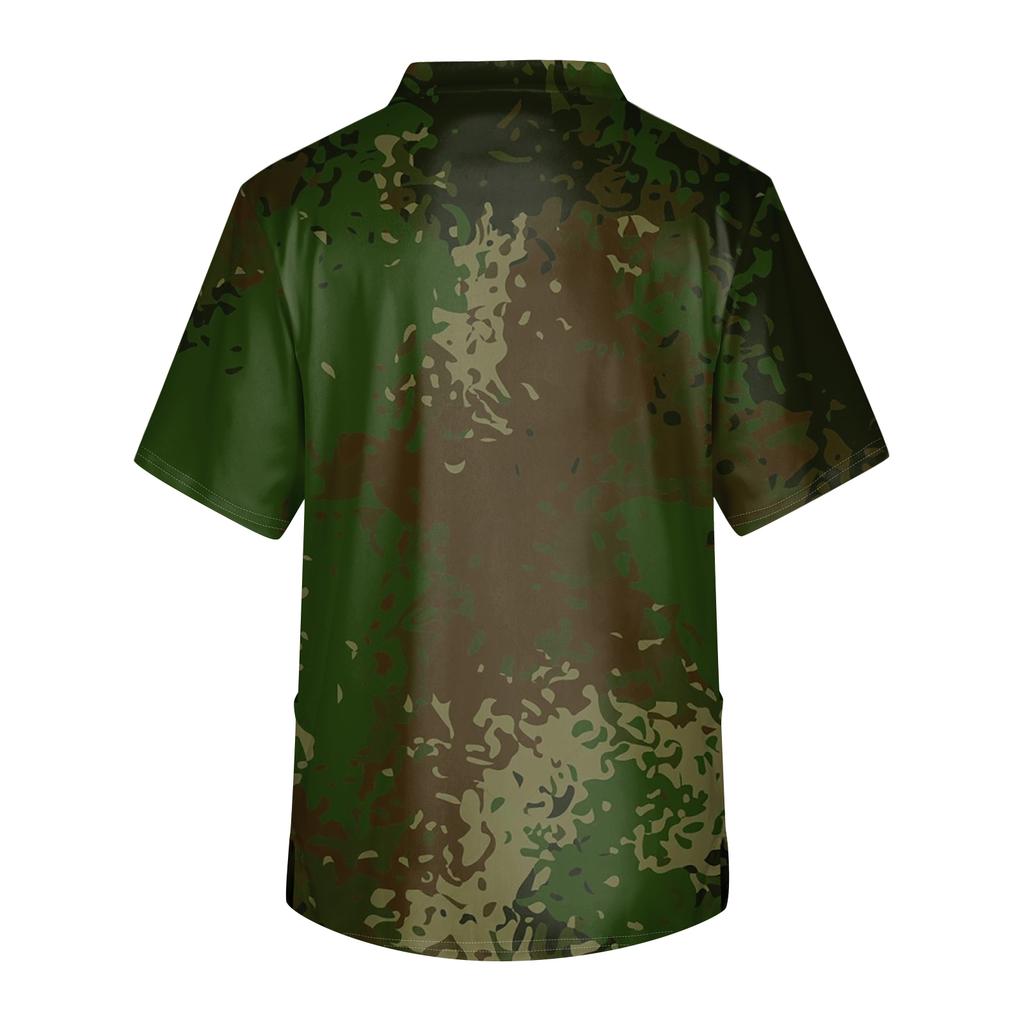 Men's Printing Short Sleeve V-neck Working Blouse Chest Pocket Carer Top