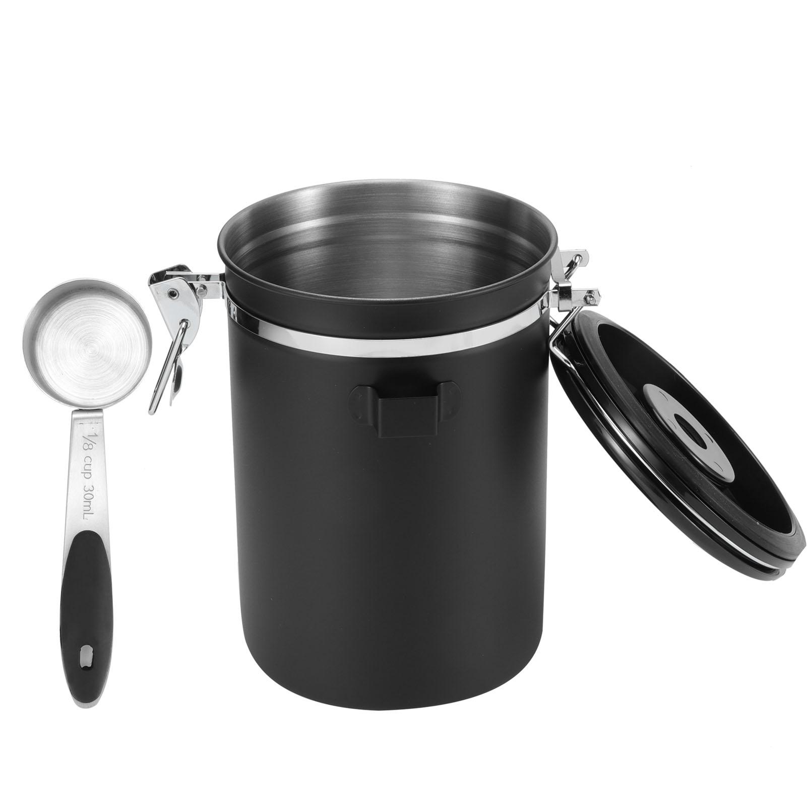 

1.8L 304 Stainless Steel Sealing Can Airtight Storage Container with Spoon for Coffee Beans Tea Dried FruitBlack Jar