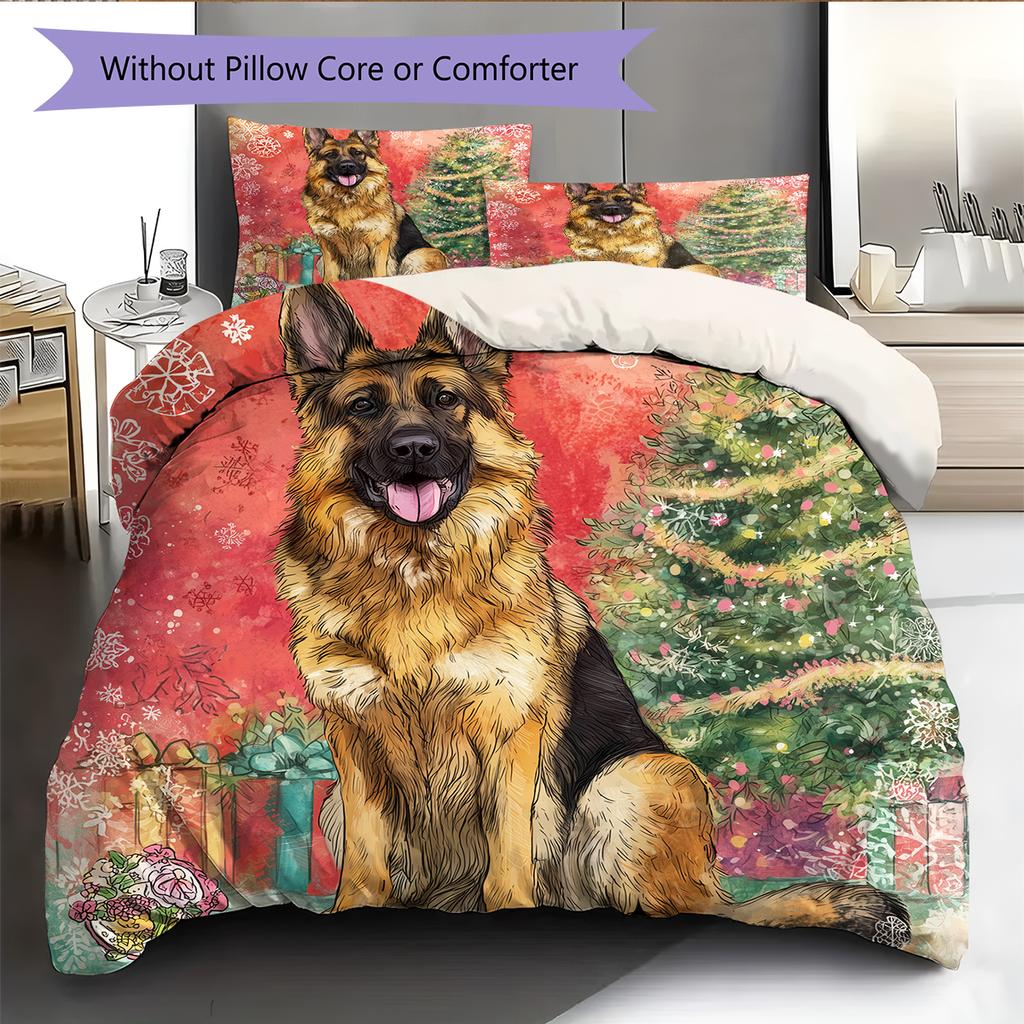 Pink German Shepherd Pattern Bedding Home Decoration Birthday Gift (1 * duvet cover + 2 * pillowcase, without core)