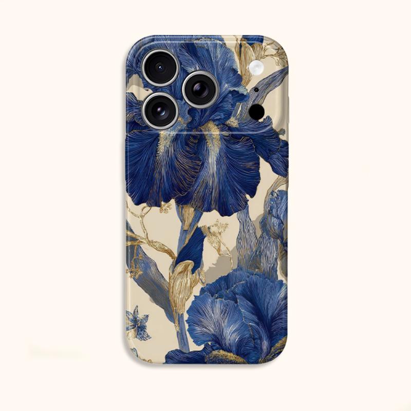 Gilded Iris Blue Gold Luxury Floral Graphic Art Film Aesthetic Protective Shockproof Bumper Phone Case Cover For iPhone 14 15 16 Pro Max Plus