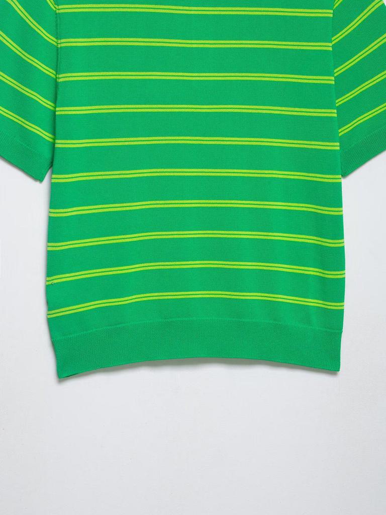Spring 2026 European & American Women's Lapel Striped Short-Sleeve Knitwear