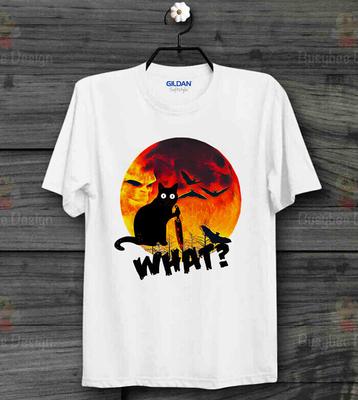 Cat What T Shirt Halloween Black Cat Horror Unisex Men's Ladies Gift Tee Top