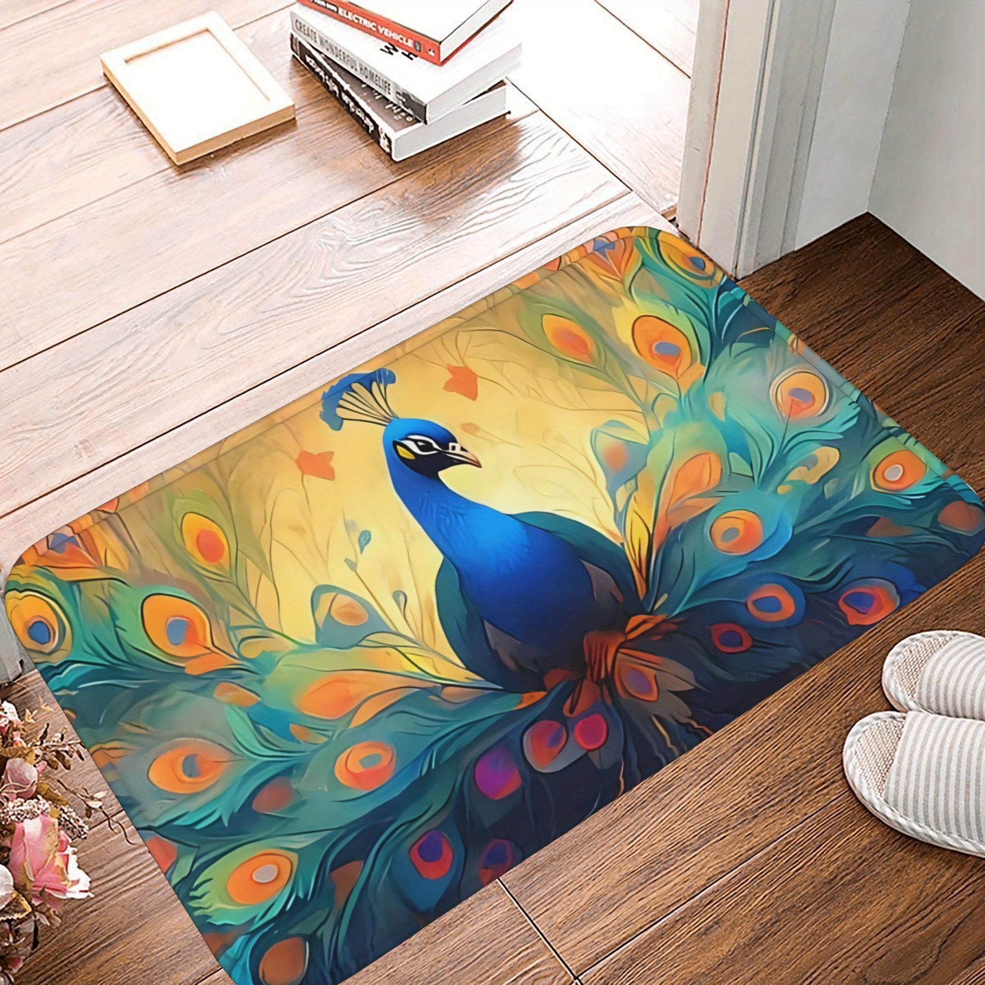 

1PC Peacock Feather Kitchen Rug Non-Slip Door Mat Pop design Bathroom Rug Bath Mat Carpet for Home Sink Laundry ecoreeree 40cm x 60cm