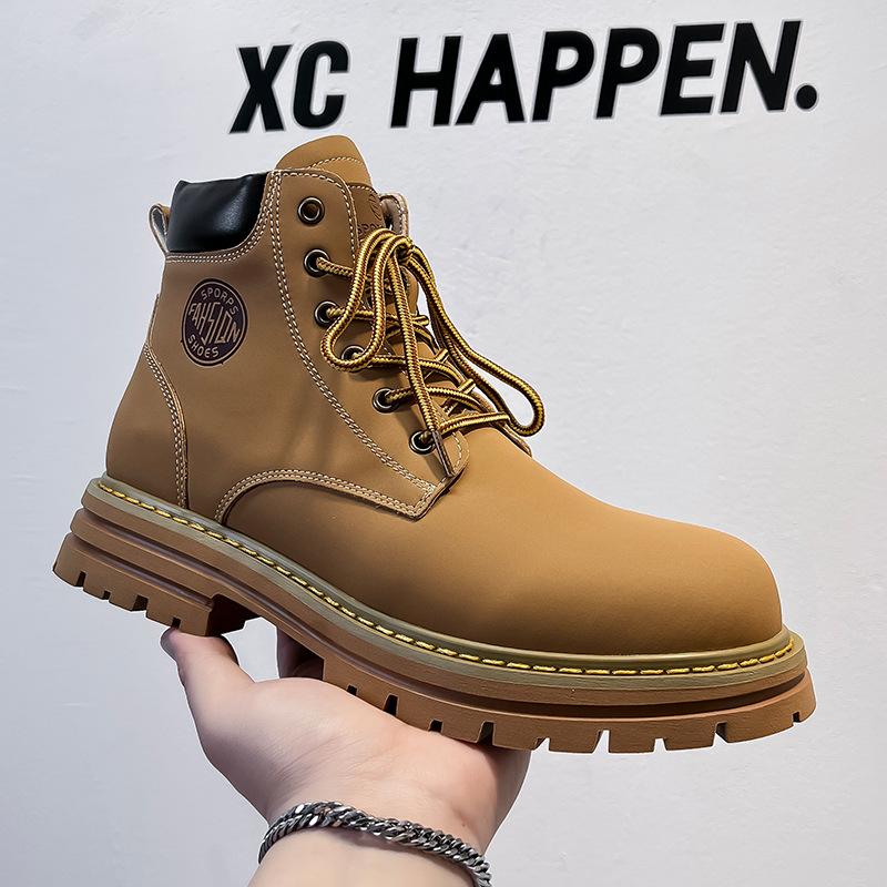 Martin Boots 2024 Big Yellow Boots Men's Shoes Popular Winter Velvet Non-slip Boots High-top Lace-up Short Boots 3455-A