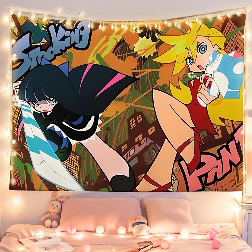 Panty Stocking with Garterbelt Anime Wall Tapestry Otaku Style Decorative Hanging Artwork for Dormitory Bedroom Headboard