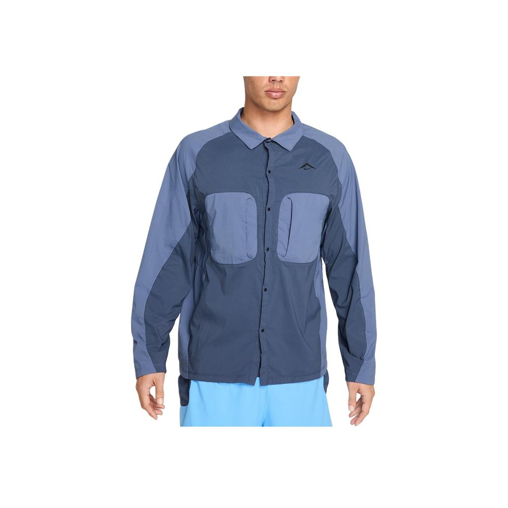 Nike Trail Dry Fit Adv Uv Comfortable Casual Long Sleeve Shirt Men Shirts Thunder-Blue Diffusion-Blue Black HJ5080-437