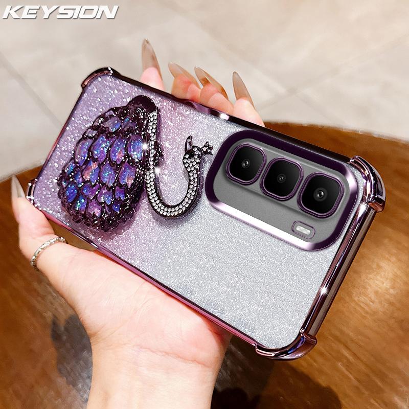 

KEYSION Протиударний чохол з покриттям для телефону для Infinix Hot 60 Pro+ Hot 60 5G 60i 4G Прозорий ТПУ Блискучий Інкрустований Лебедь Підставка Обкладинка for Infinix Hot 60 Pro фіолетовий