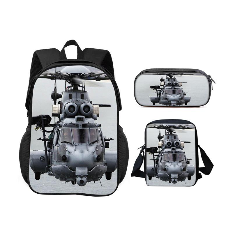 Helicopter backpack pencil case shoulder bag 3Pcs Set trendy mechanical printing new style best gift for boys or girls in school