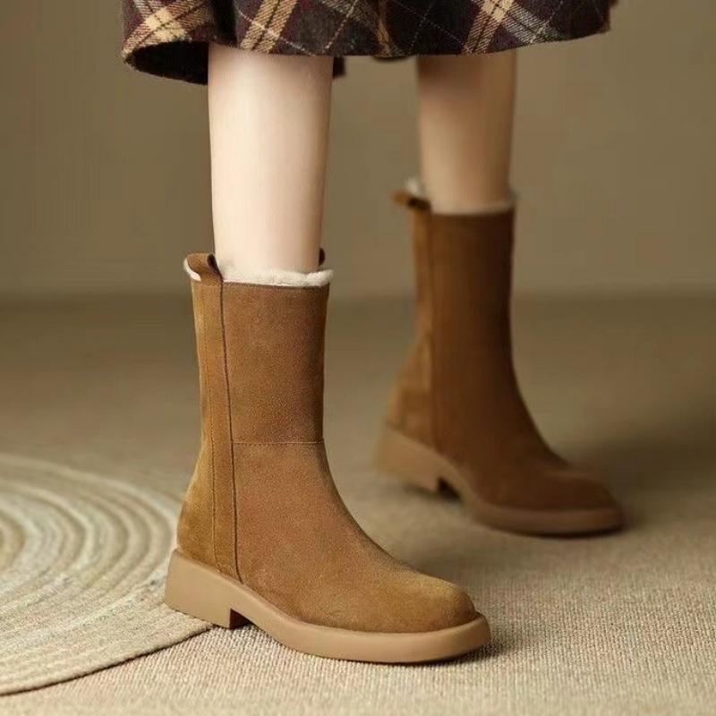 

Женские замшевые ботильоны для снега, удобные плюшевые теплые хлопковые туфли на среднем каблуке, брендовая зимняя мода 2025 года, трендовые нескользящие ботинки для ходьбы 35