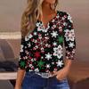 Women's Fashionable Casual Christmas Printed V-neck Three-quarter Sleeve Decorated Button Top