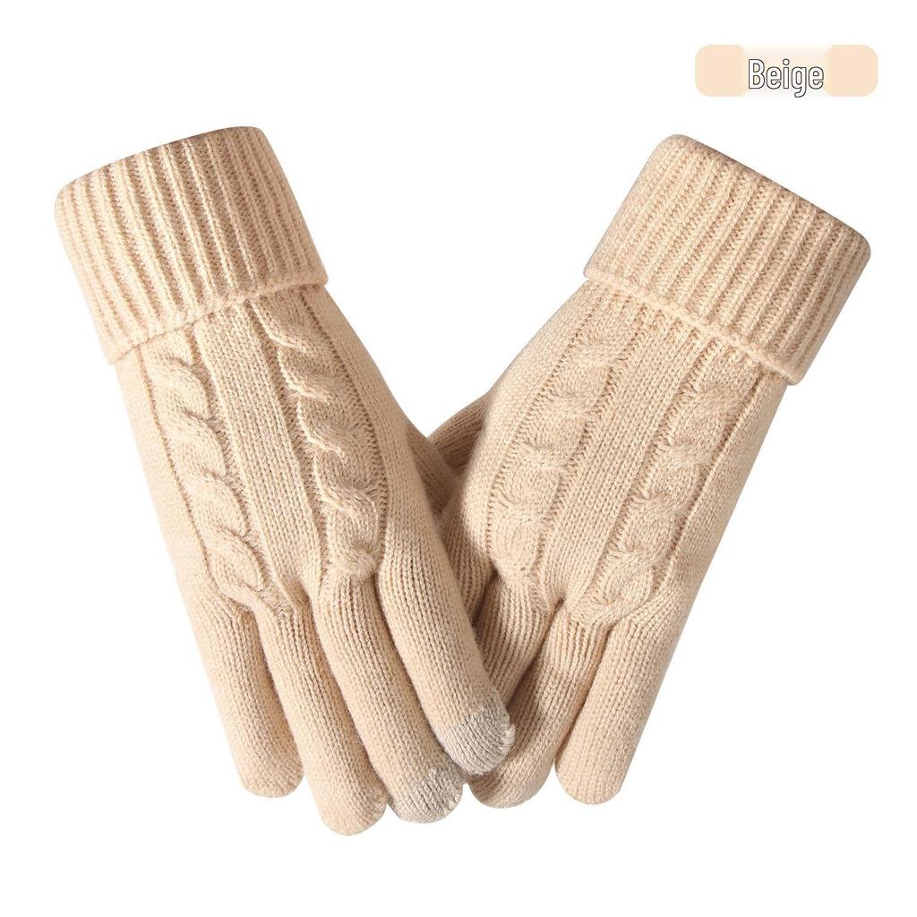 Warm Knit Touchscreen Gloves for Women - Windproof, Double-Layer Winter Cycling & Office Cold Protection