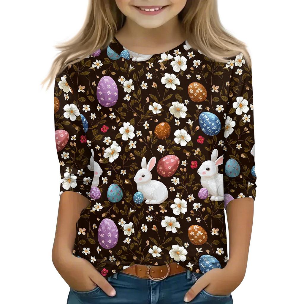 Kinder 3/4 Ärmel Tops Casual Print T Shirt Rundhals Pullover Bluse