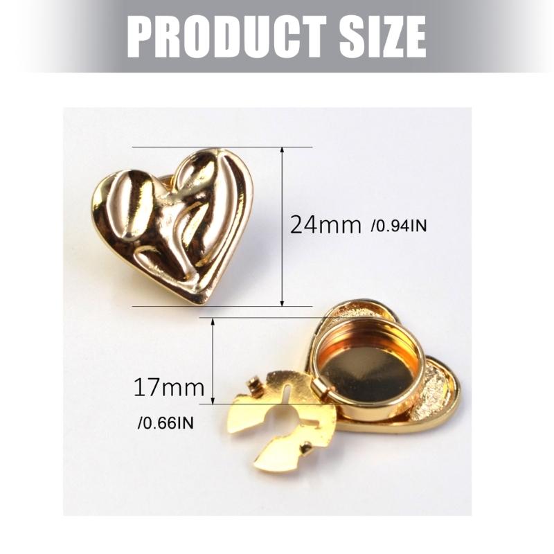 Metallic Heart Alloy Button Covers Decorative Cufflinks Clip for Men Women Uniform Dress Shirt Daily Outfit Decoration