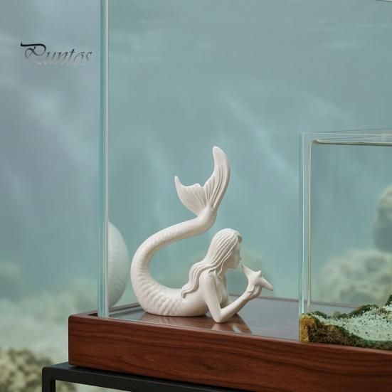 Literary Style Room Decor 3D Printed Mermaid & Starfish Figurine, Exquisite Sculpture, Ocean Small Statue for Bay Window Theme Desktop Ornament