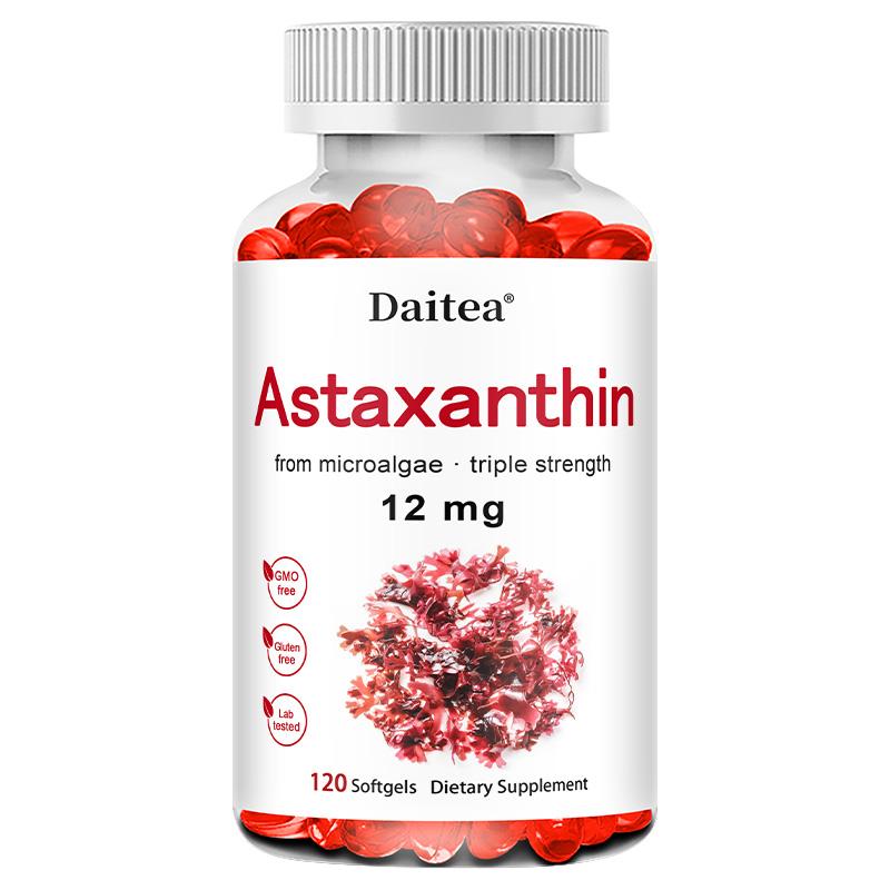 Prémiový Astaxanthin 12 mg v měkkých kapslích z mikrořas pro antioxidační podporu a podporu zraku 120 kapslí 120PCS white
