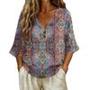 Women's Vintage Floral Print V Neck Loose Fit Short Sleeve T Shirt Made of Linen Blend Fabric Casual Lightweight Top for Everyday Wear