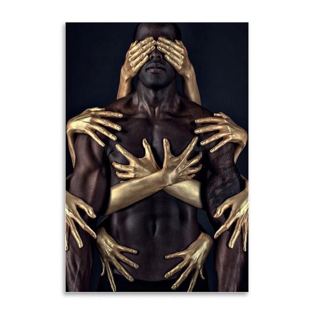 

африканское искусство, черное золото, обнаженные мужчины, холст, живопись, современные настенные постеры и принты, украшение стен гостиной 20*40cm No Frame