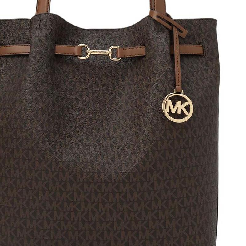 Michael Kors Carson NS Signature Brand Logo Charm Coated Canvas Shoulder Bag Large Women's Brown