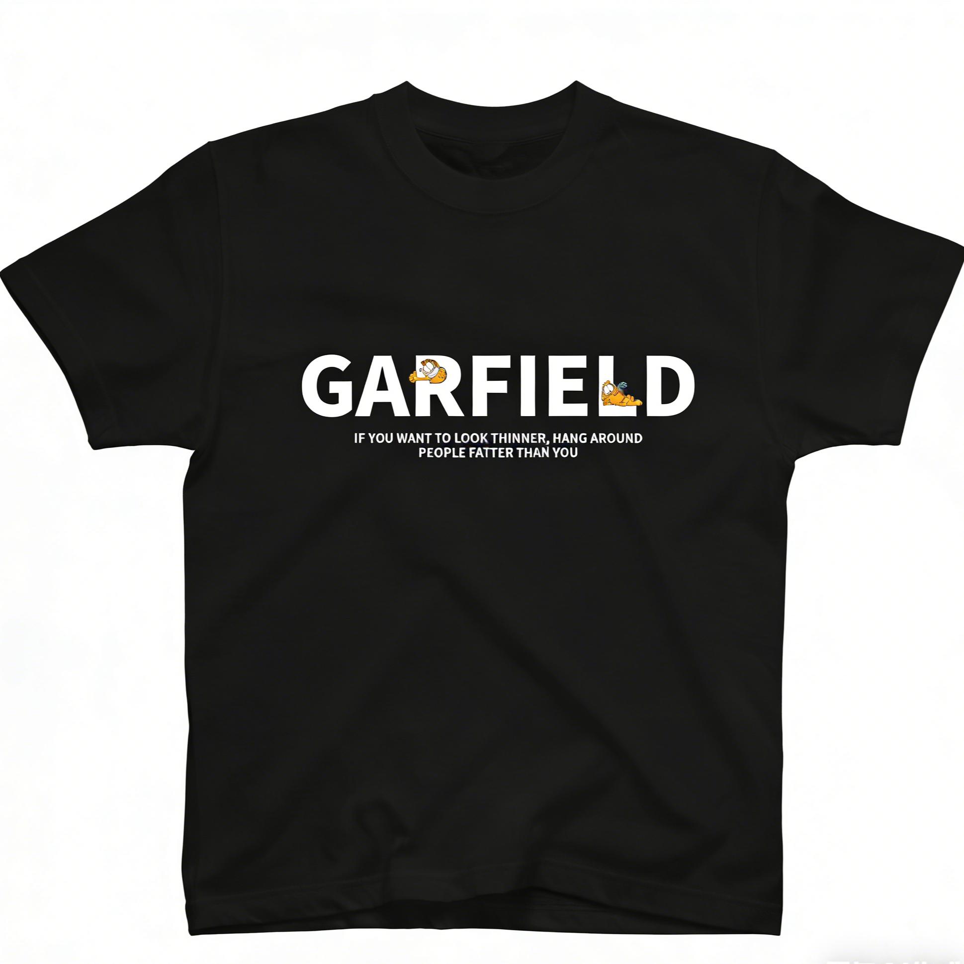 Garfield Cynical Slogan Trendy T-Shirt! American Casual Loose-Fitting Short Sleeve, Unisex, Oversize Couple Tee S