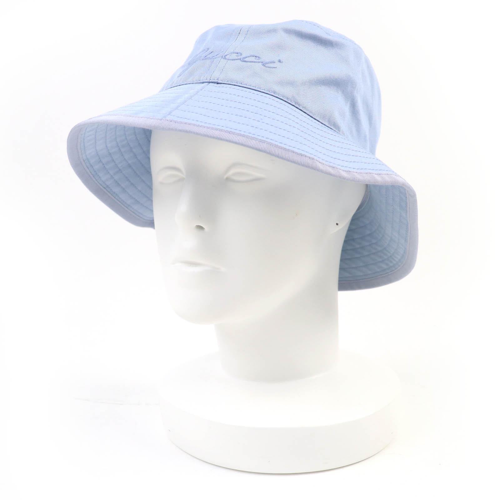 

Pristine GUCCI hat Embroidered logo bucket hat Light blue cotton Women S 782733 Used