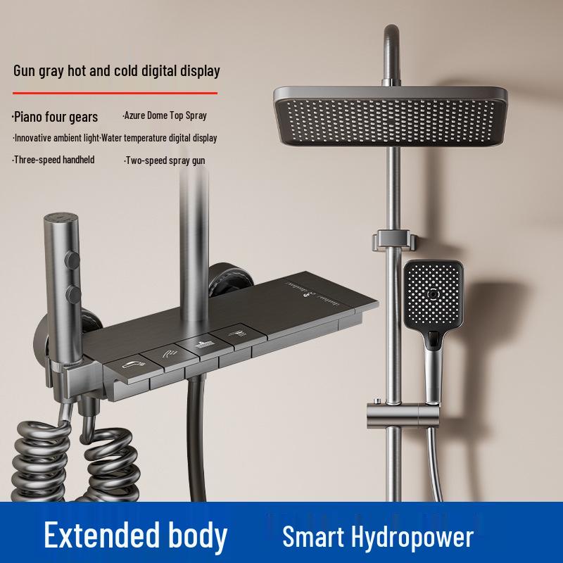 Zestaw prysznicowy z funkcją zwiększania ciśnienia w kolorze gunmetal z wyświetlaczem cyfrowym