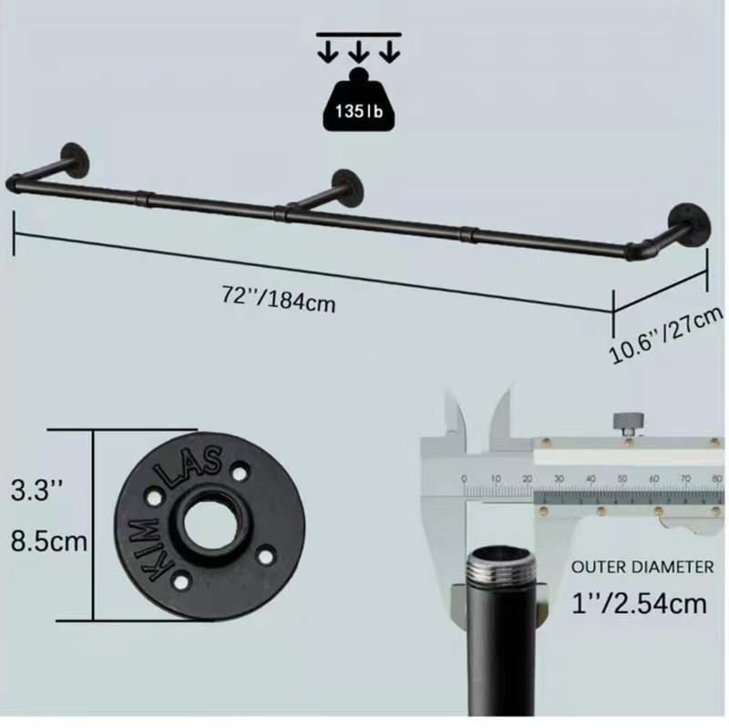 

180 см вешалка для одежды для спальни, многоцелевая настенная промышленная трубчатая вешалка для одежды, экономящая место, подвесная полка с 3 крючками