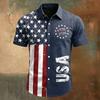 Men's Short Sleeve Collared Casual Shirt with USA Letter Print and Independence Day Theme Button Down Design for Spring Summer