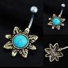 Retro Sunflower Turquoise Belly Button Navel Bar Ring Body Piercing Barbell Gift