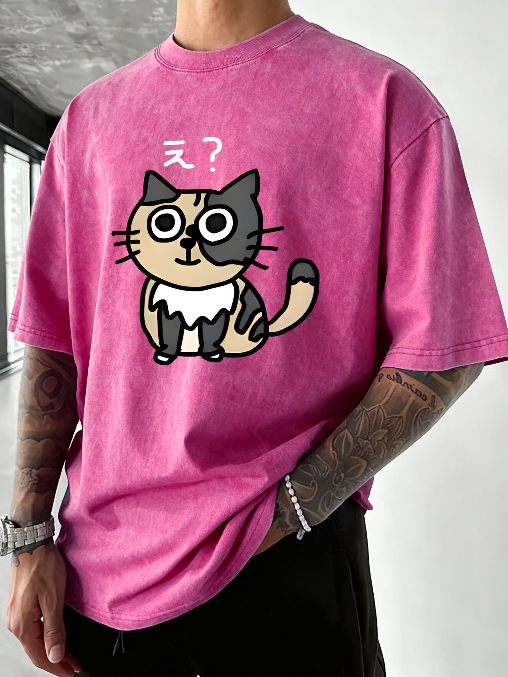 

A Cat Full Of Doubts Design Washed TShirt Man Vintage Oversized Top Summer Cotton T Shirts Beach Vacation Mens Short Sleeves S