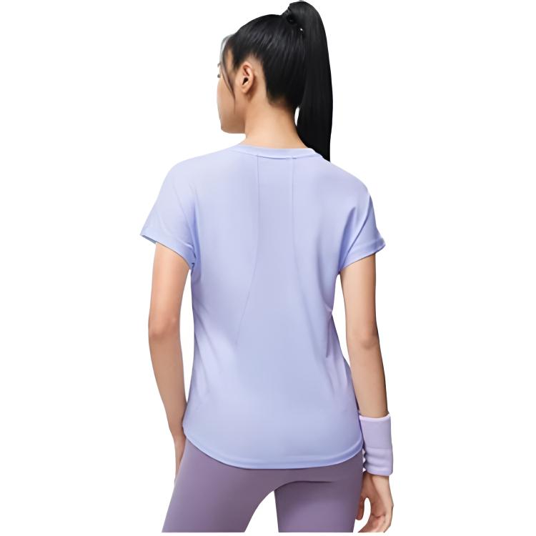Li Ning Plain Ribbed Round Neck Sports Short Sleeve T-Shirt Women Tops Light-Blue ATST578-3